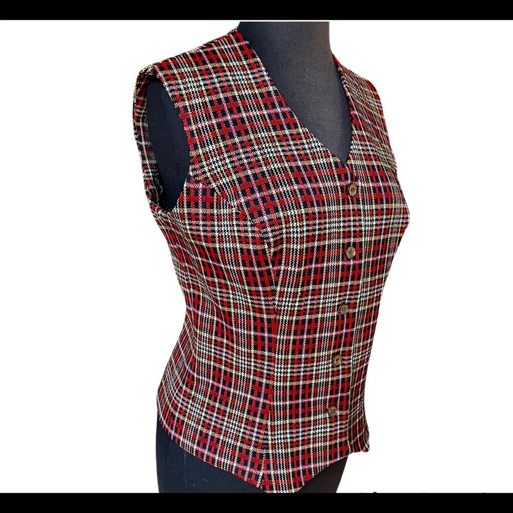 Vtg Red Plaid Academia Equestrian Scholar Preppy English Manor Festive Vest S